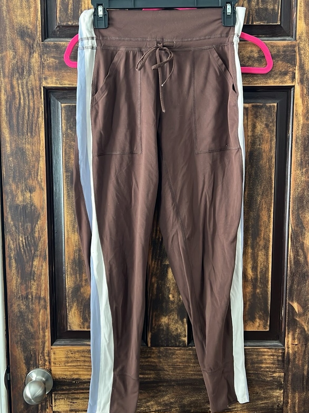 Free People Brown Jogger Pants with White & purple Side Stripe